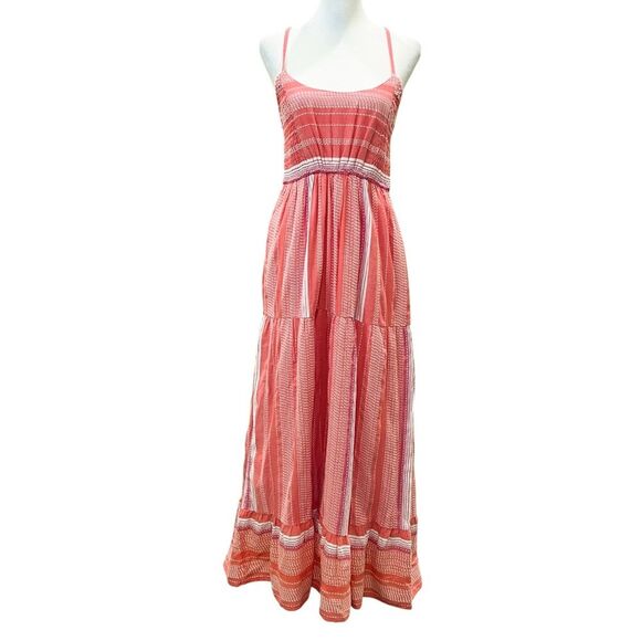 Liverpool LA Tiered Summer Maxi Dress Racerback Cotton Stripe Coral XS NWT - Picture 6 of 16